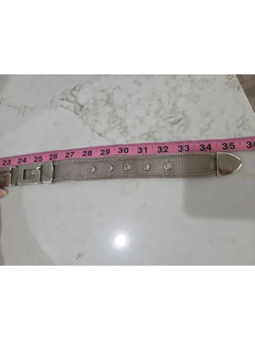 Vintage Silver Metal Mesh Adjustable Belt Sz Small, G Design & Rectangular Links